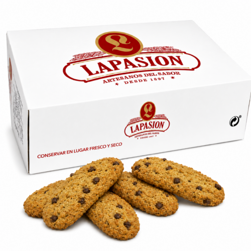 Bizcochos Crujientes Integrales con Chips de Chocolate · Lenguas Integrales | Fuente de Fibra | 2 kg | 111 ud aprox.