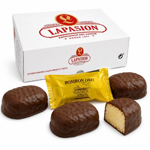 Bizcocho Cubierto de Chocolate Envuelto | Bombón Oro | 2 kg | 29 ud aprox.