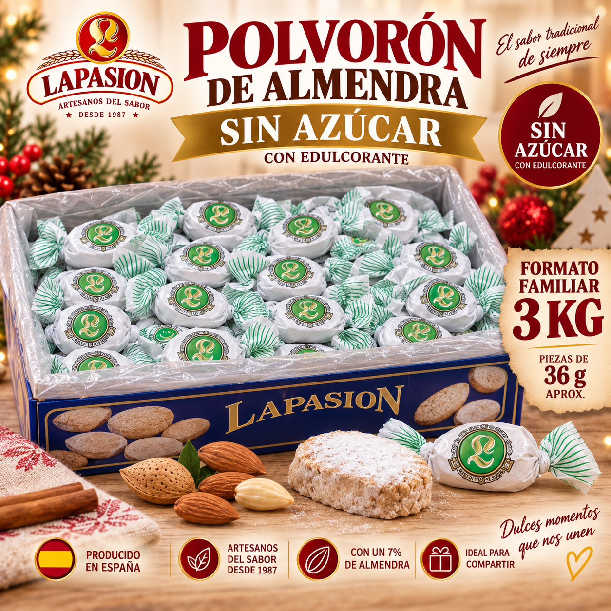 Polvorón de Almendra Sin Azúcar - Imagen 2