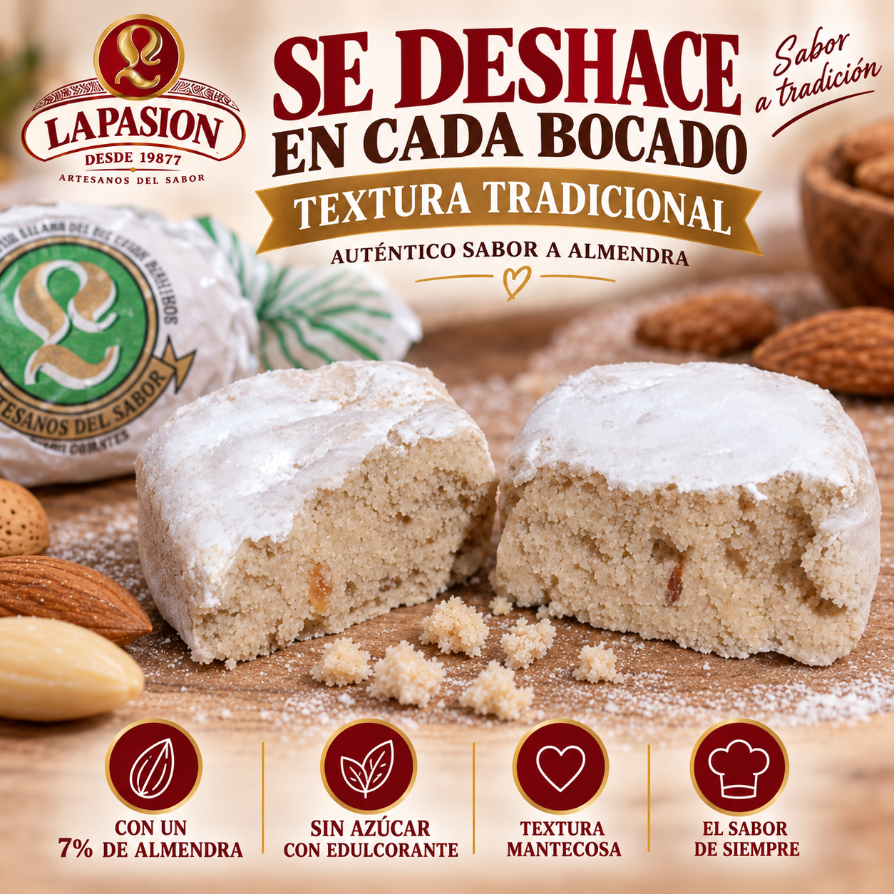 Polvorón de Almendra Sin Azúcar - Imagen 4