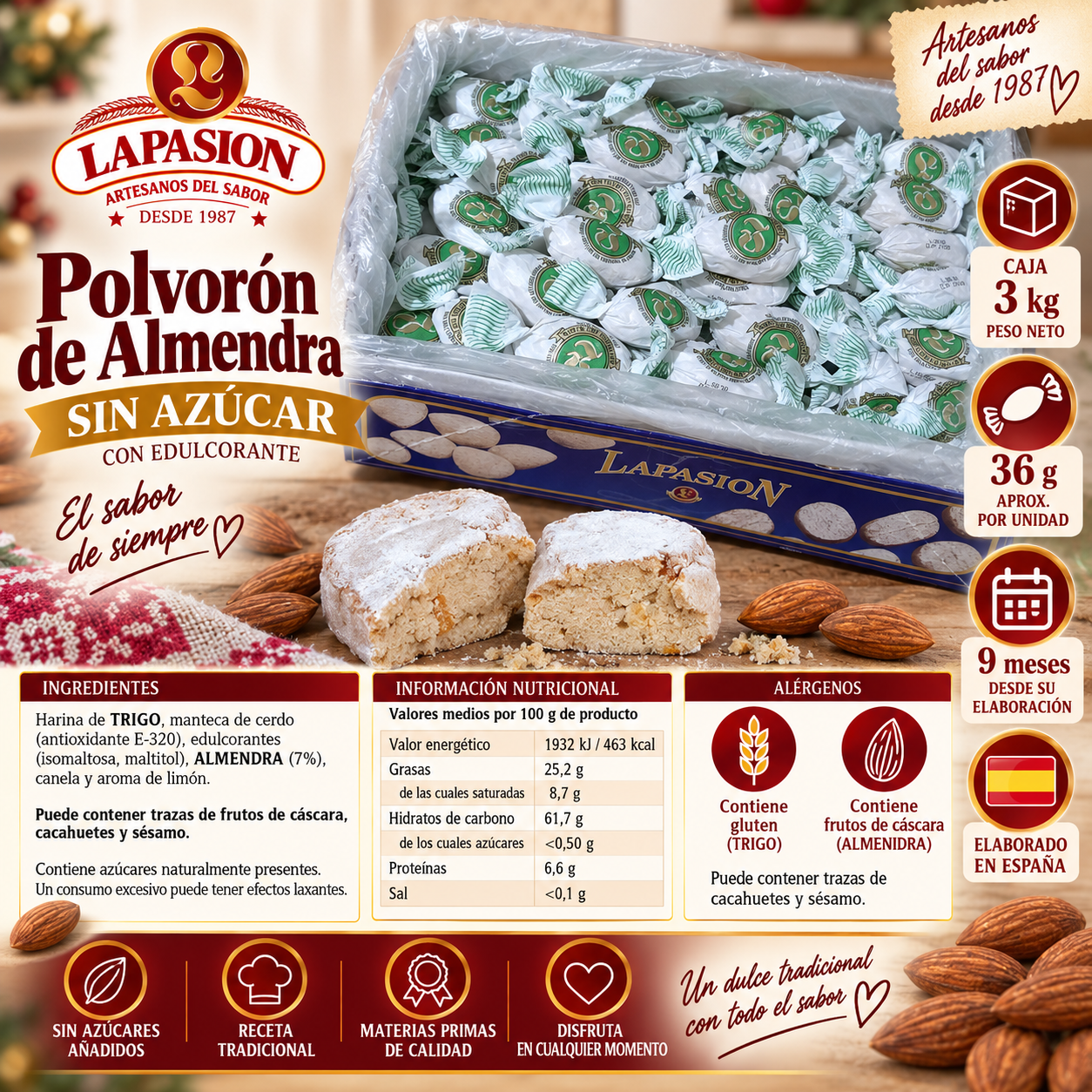 Polvorón de Almendra Sin Azúcar - Imagen 8