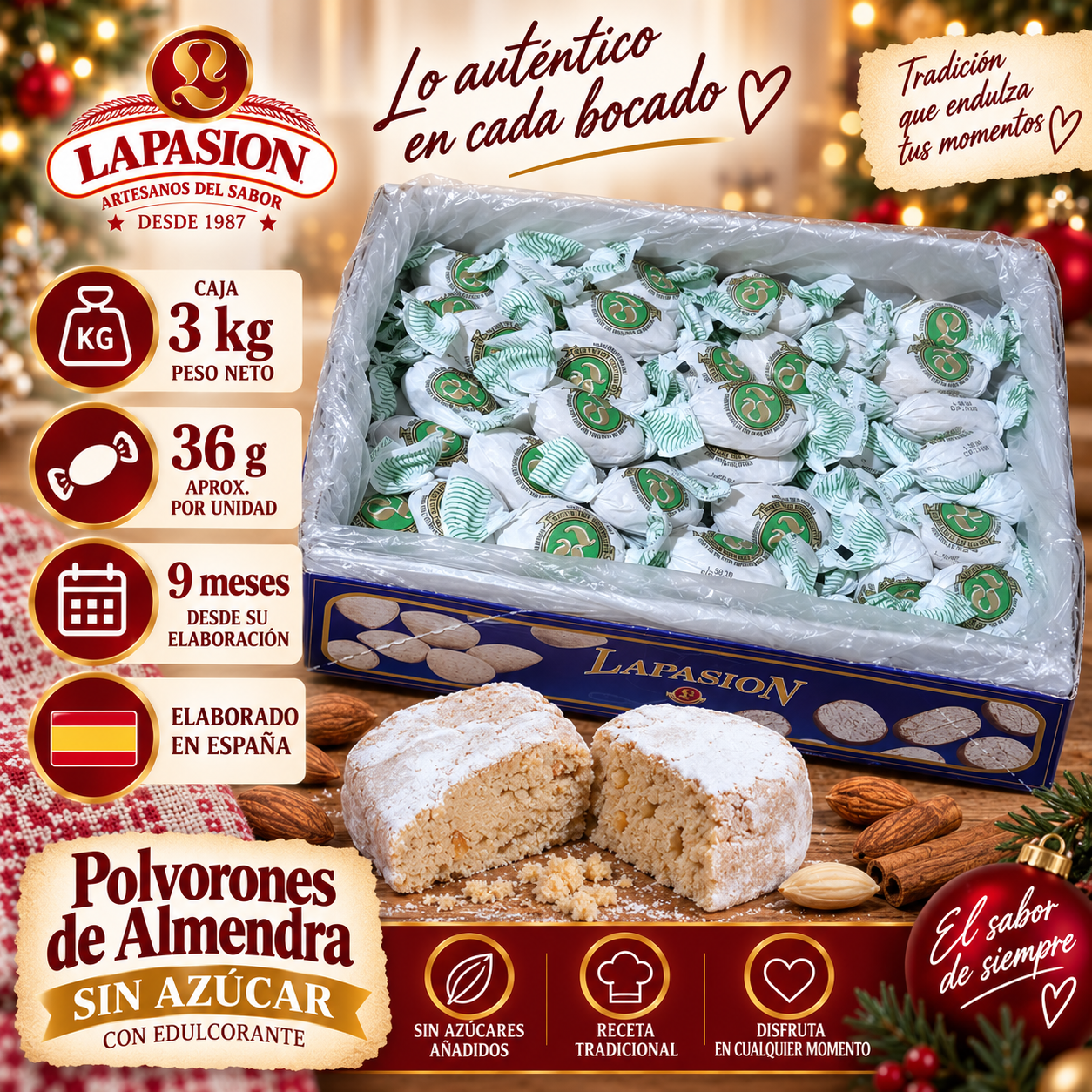 Polvorón de Almendra Sin Azúcar - Imagen 3