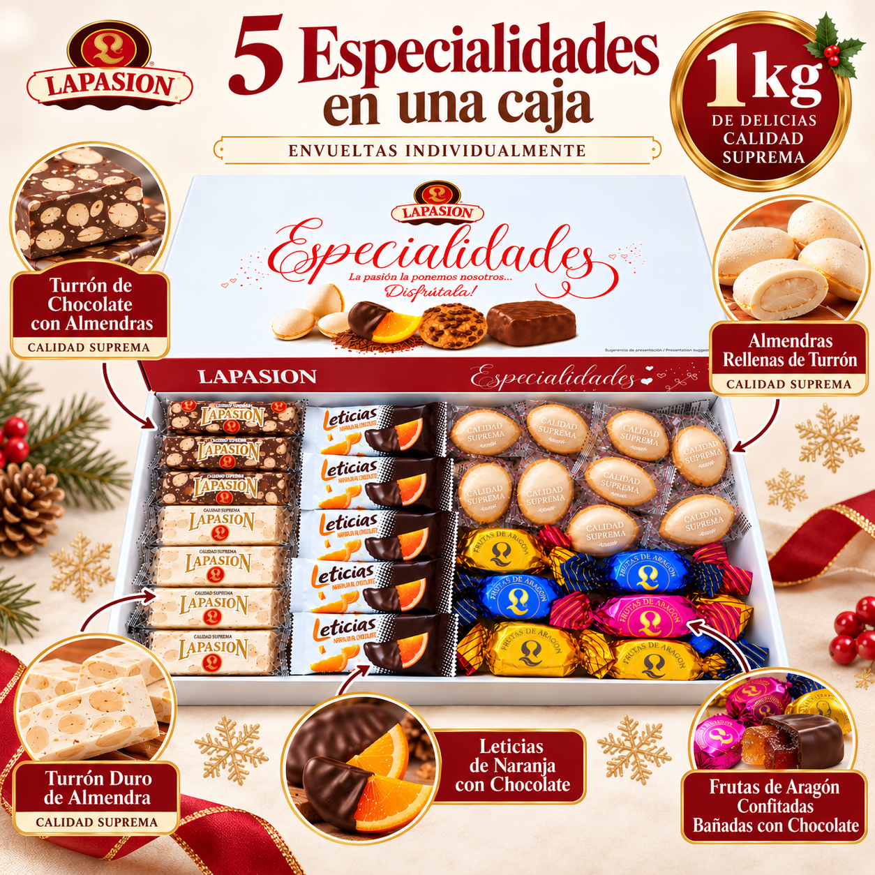 Caja de Especialidades Navideñas LaPasion – Surtido Gourmet 1 kg - Imagen 2