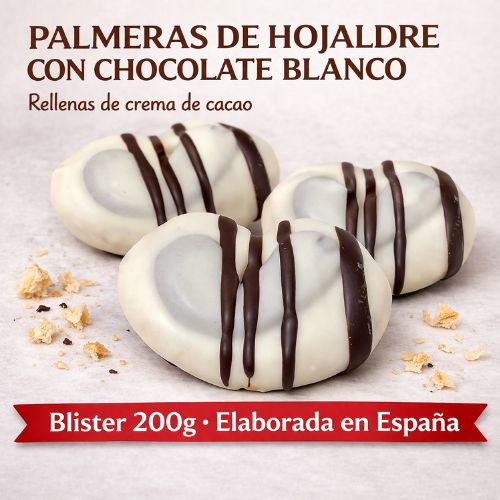 Blister Palmeras de Hojaldre con Chocolate Blanco LaPasion | Rellenas de Crema de Cacao | 200g - Imagen 2