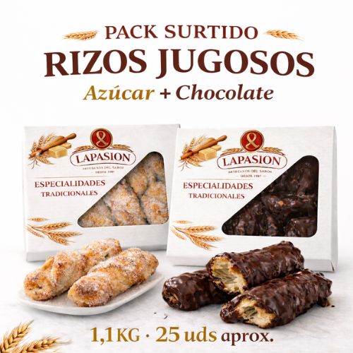 Pack Surtido Rizos de Hojaldre LaPasion | Lazos Jugosos con Azúcar + Chocolate Bombón | 2 x 550g (25 uds aprox.) - Imagen 2