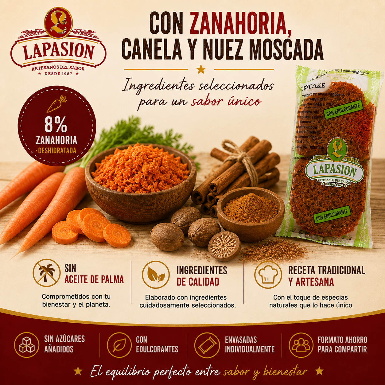 Cake de Zanahoria LaPasion 80 g – Sin Azúcares Añadidos | 2 kg | 23 ud arpox. - Imagen 5