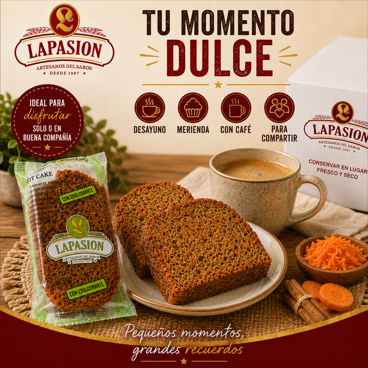 Cake de Zanahoria LaPasion 80 g – Sin Azúcares Añadidos | 2 kg | 23 ud arpox. - Imagen 7