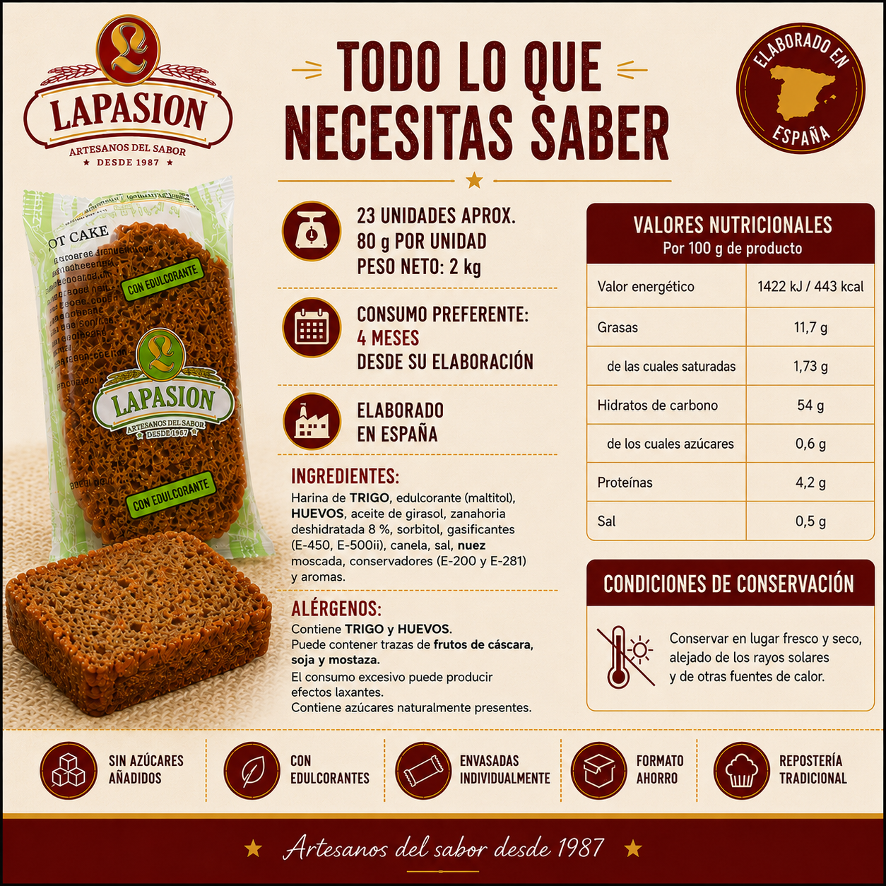 Cake de Zanahoria LaPasion 80 g – Sin Azúcares Añadidos | 2 kg | 23 ud arpox. - Imagen 8
