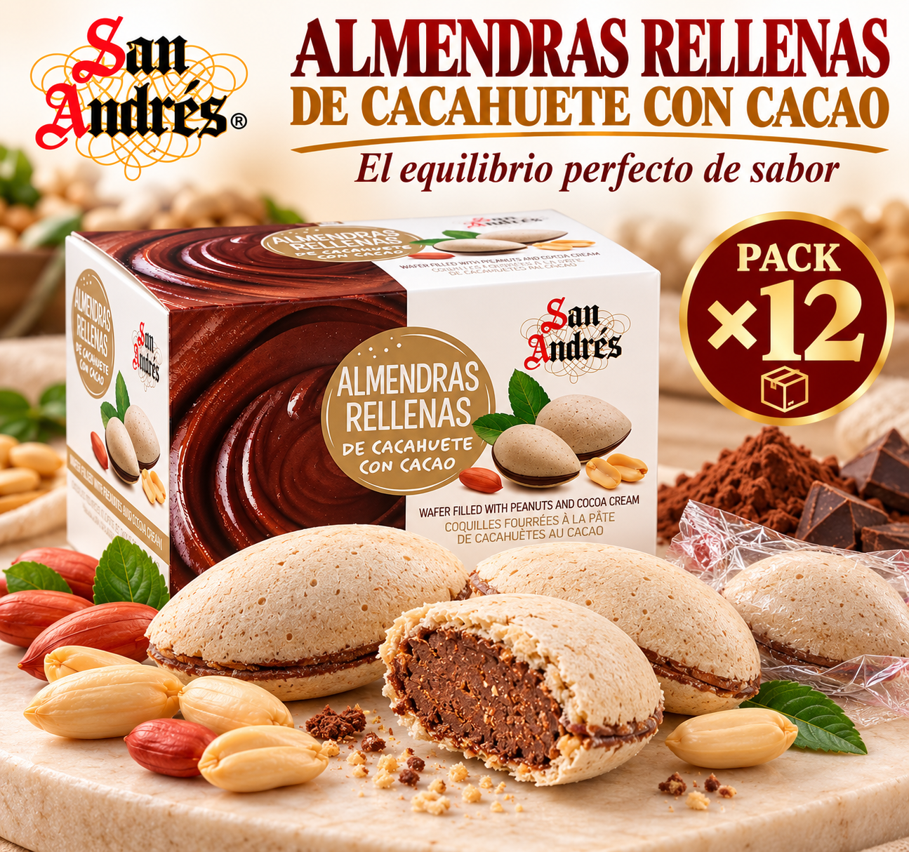 Almendras Rellenas de Cacahuete con Cacao San Andrés 150 g - Imagen 3