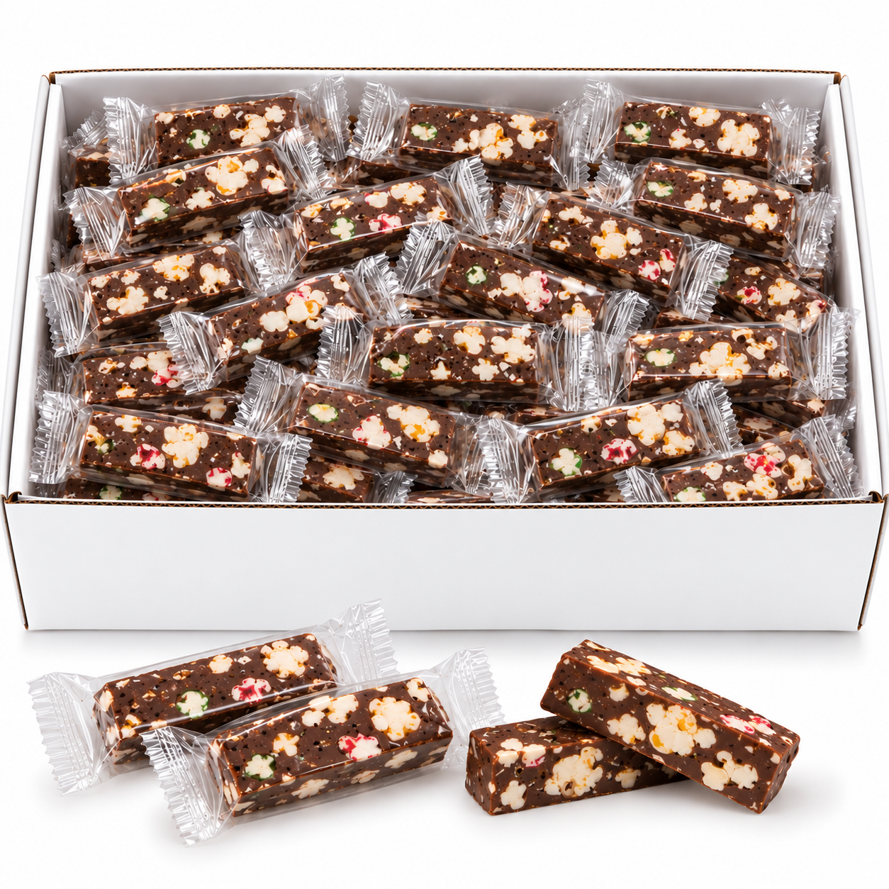 Porciones de Turrón Chocolate con Palomitas de Colores
