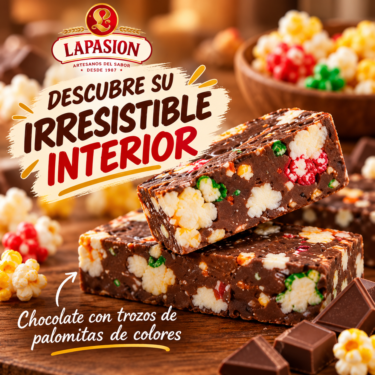 Porciones de Turrón Chocolate con Palomitas de Colores - Imagen 4