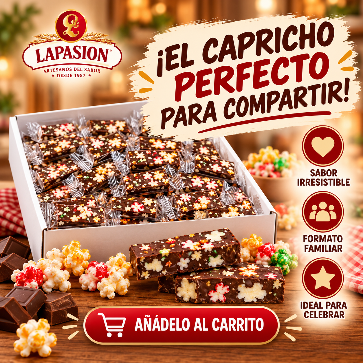 Porciones de Turrón Chocolate con Palomitas de Colores - Imagen 7
