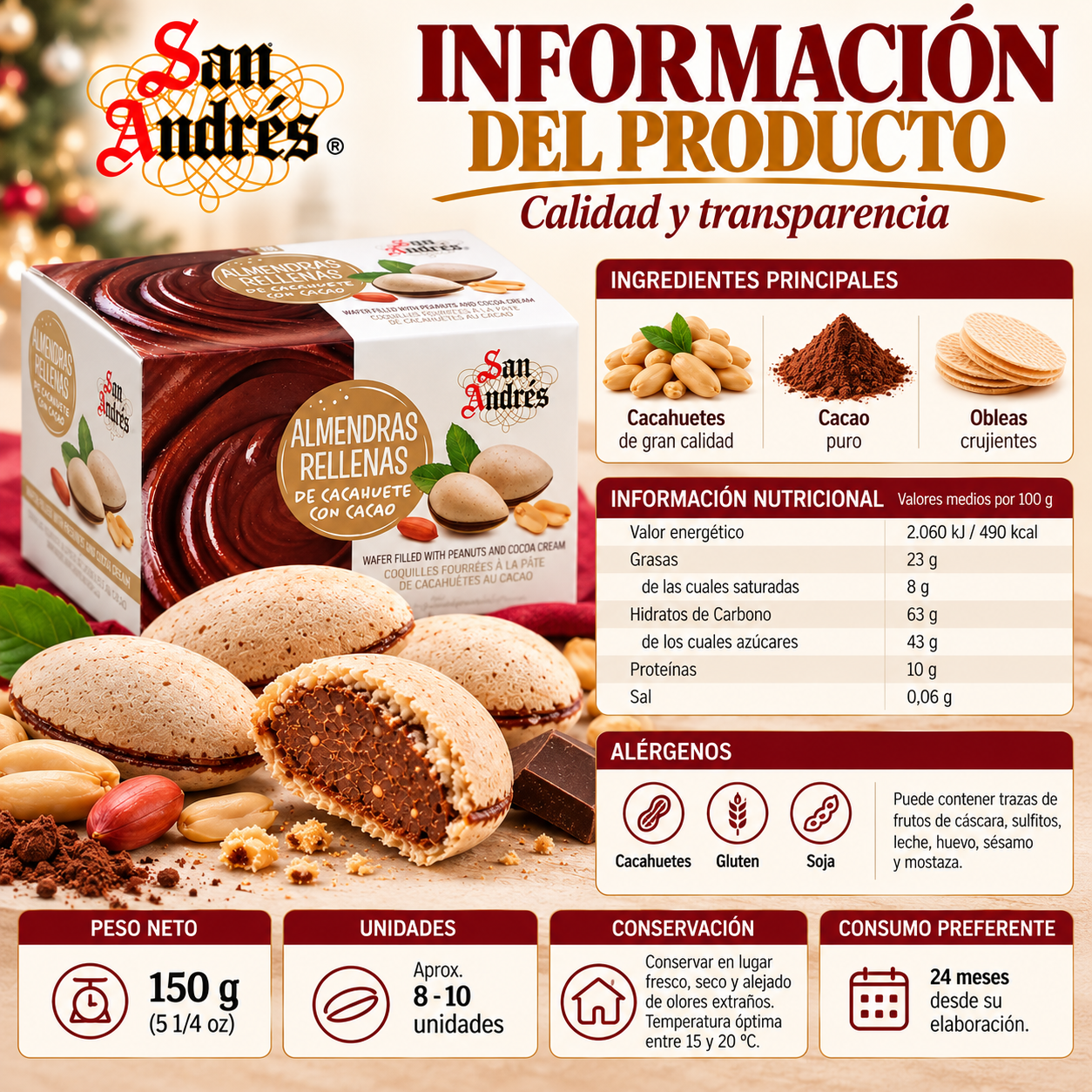 Almendras Rellenas de Cacahuete con Cacao San Andrés 150 g - Imagen 7
