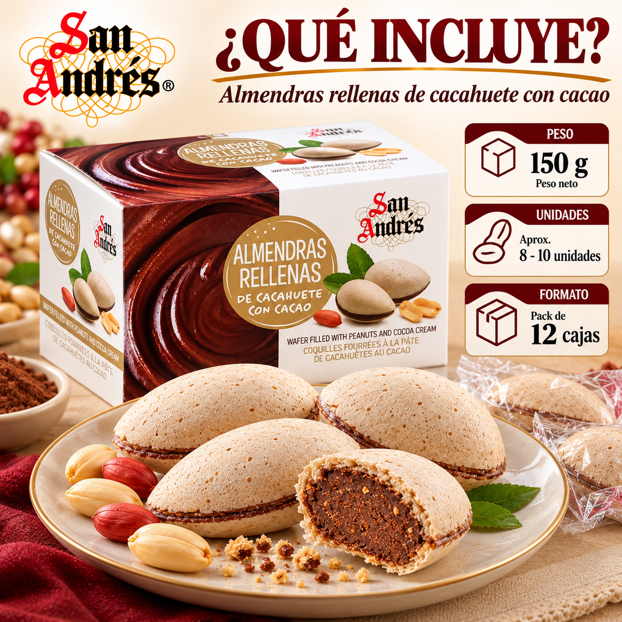 Almendras Rellenas de Cacahuete con Cacao San Andrés 150 g - Imagen 4