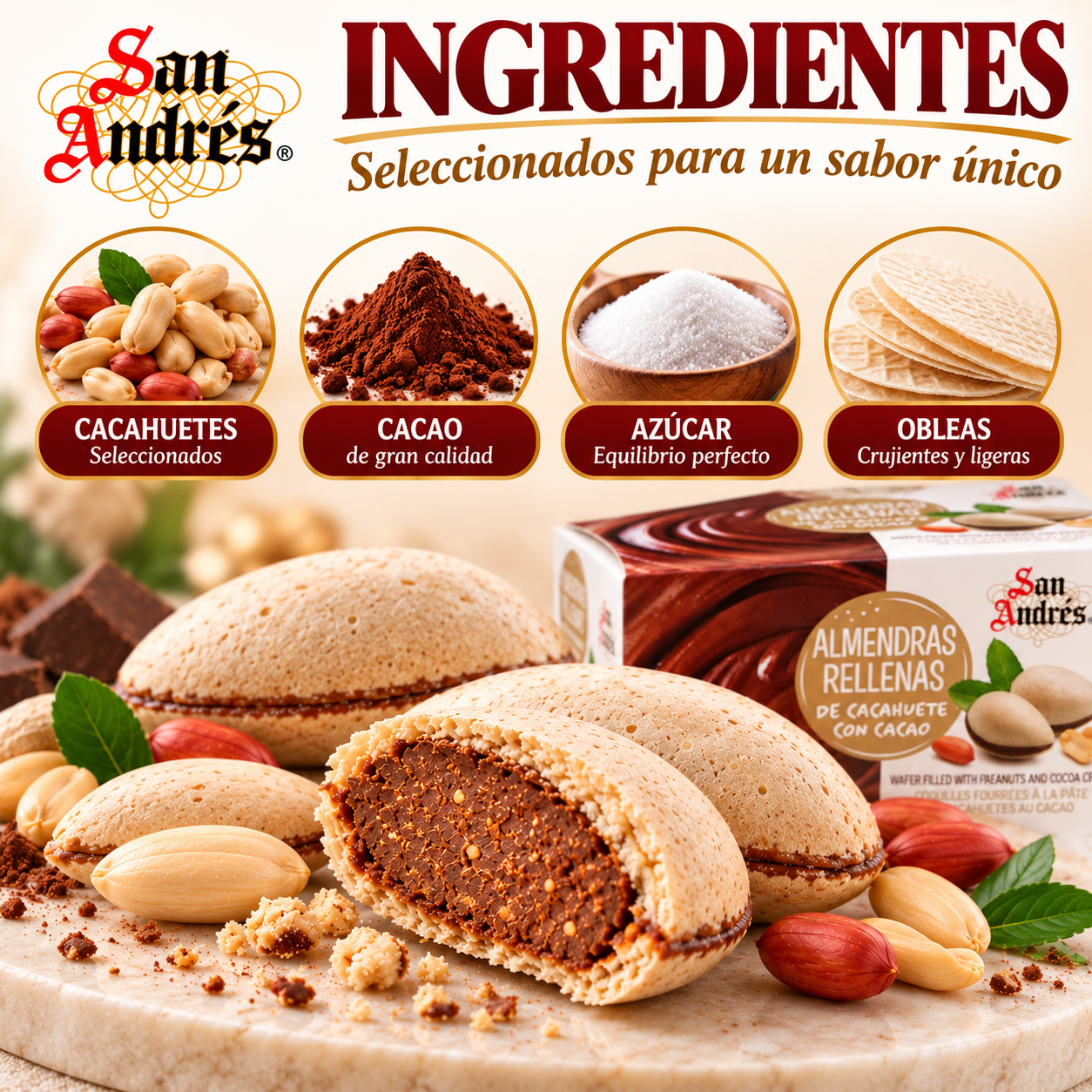 Almendras Rellenas de Cacahuete con Cacao San Andrés 150 g - Imagen 2