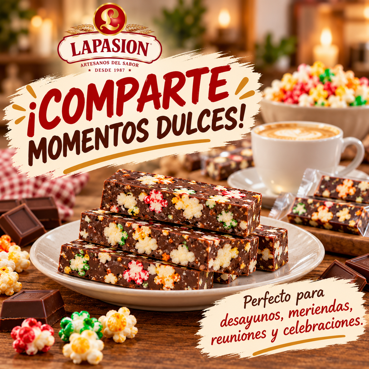 Porciones de Turrón Chocolate con Palomitas de Colores - Imagen 6