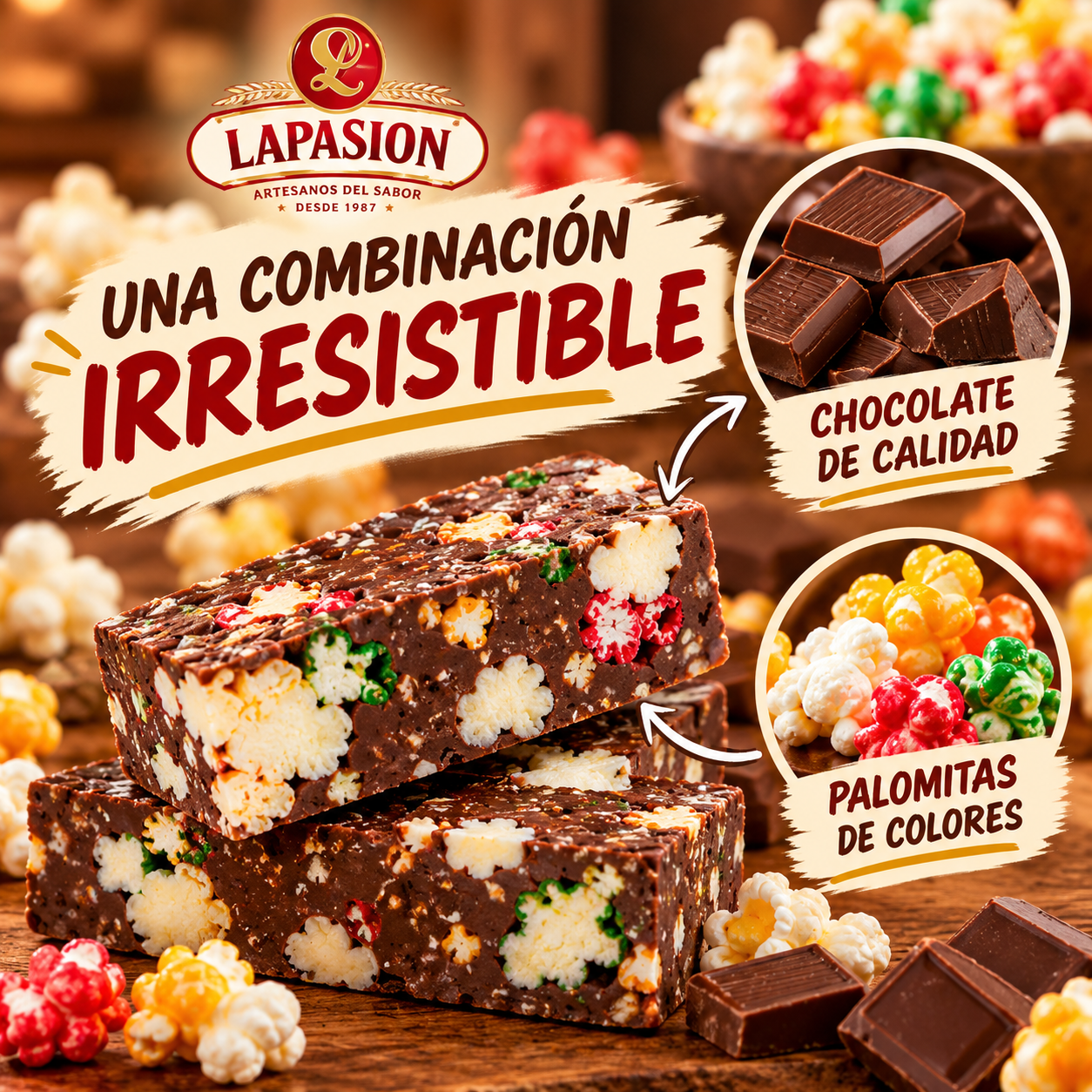 Porciones de Turrón Chocolate con Palomitas de Colores - Imagen 5