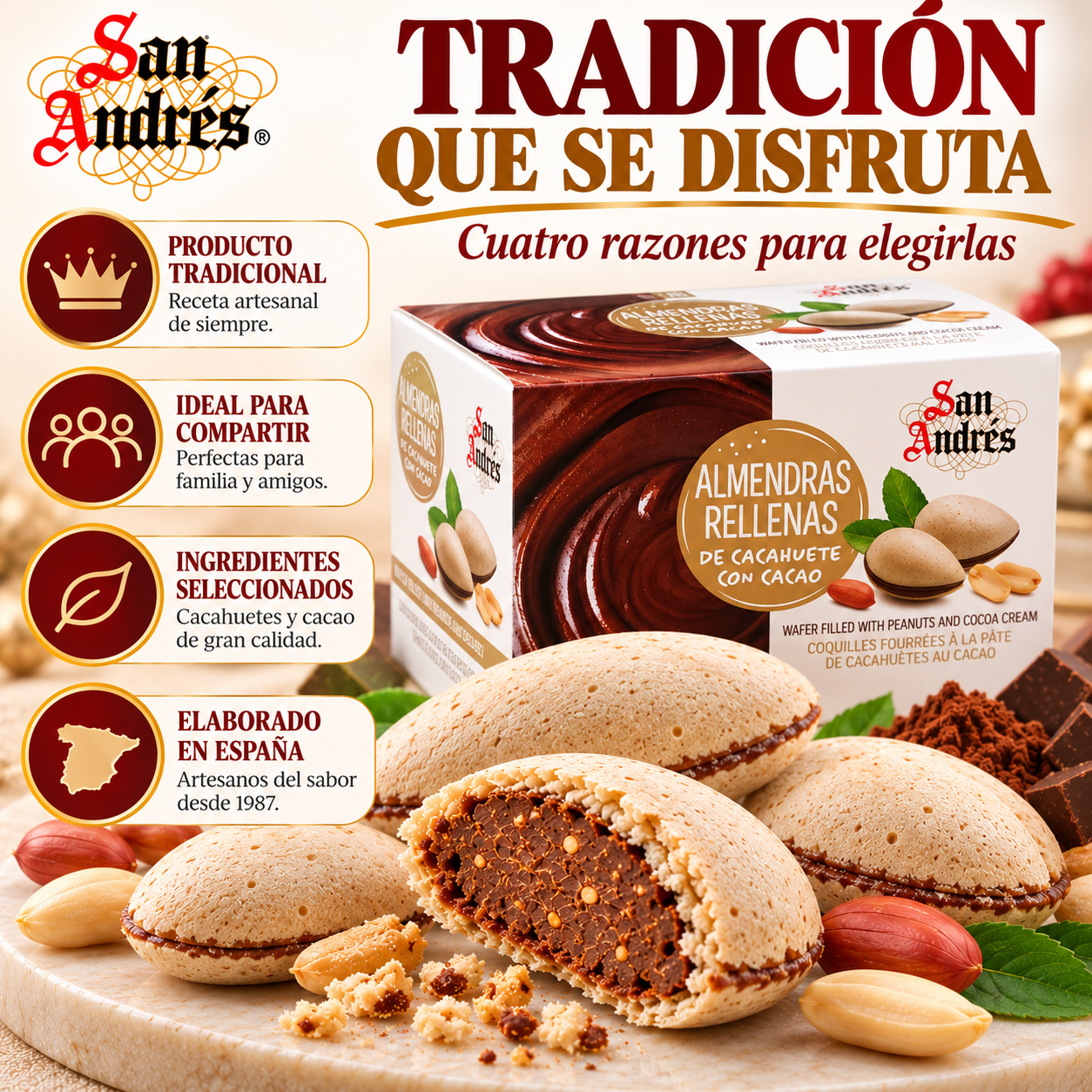Almendras Rellenas de Cacahuete con Cacao San Andrés 150 g - Imagen 6