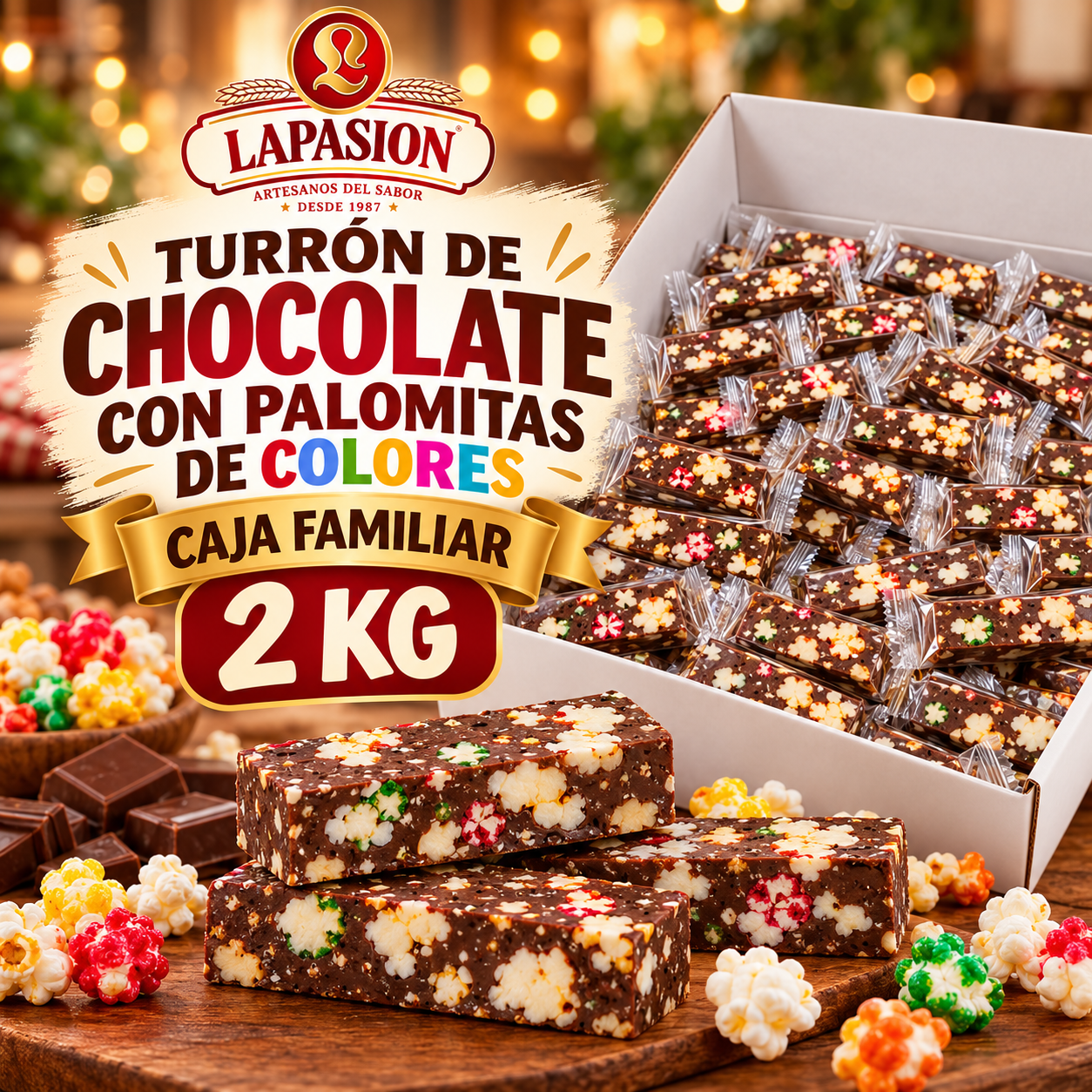 Porciones de Turrón Chocolate con Palomitas de Colores - Imagen 2